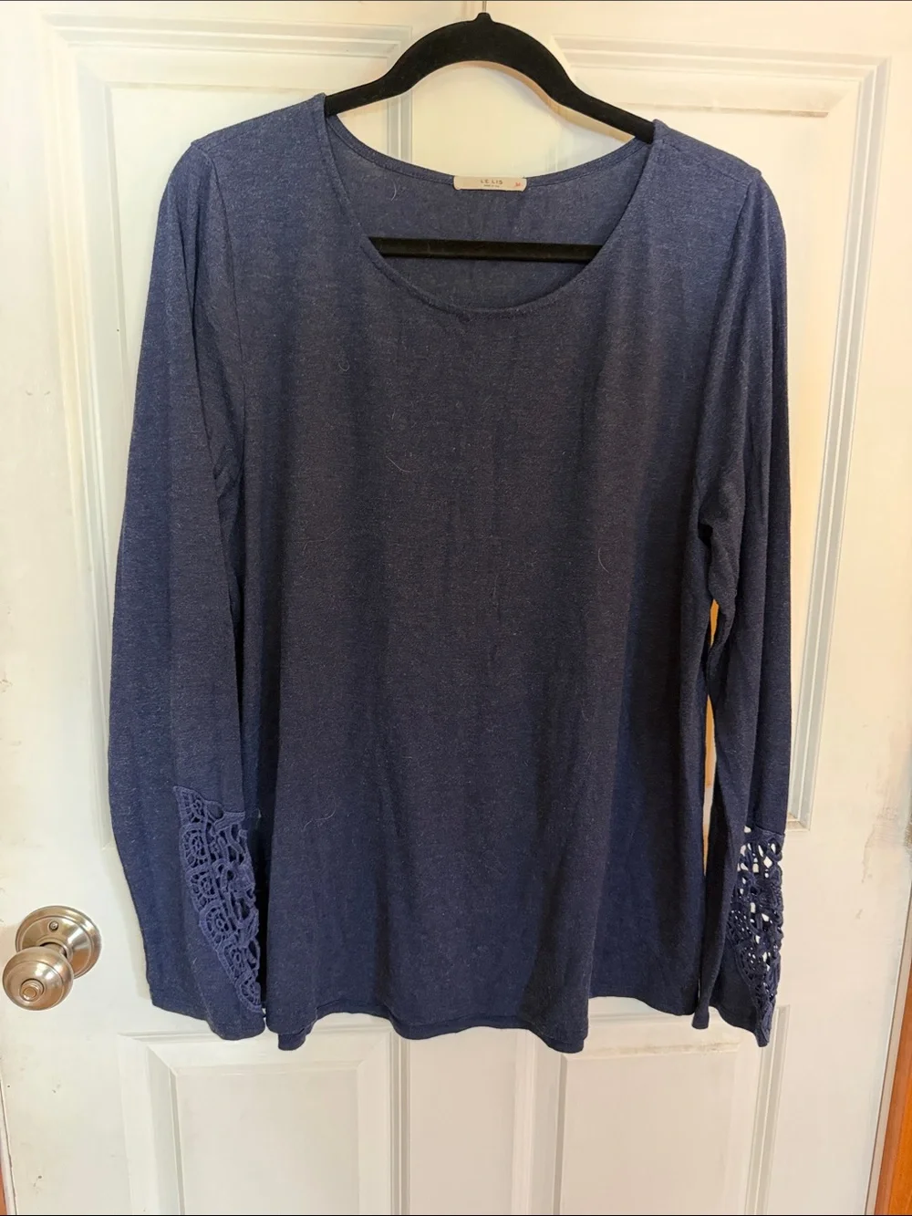 Le Lis Navy Long-Sleeve Tee with Crochet Cuffs